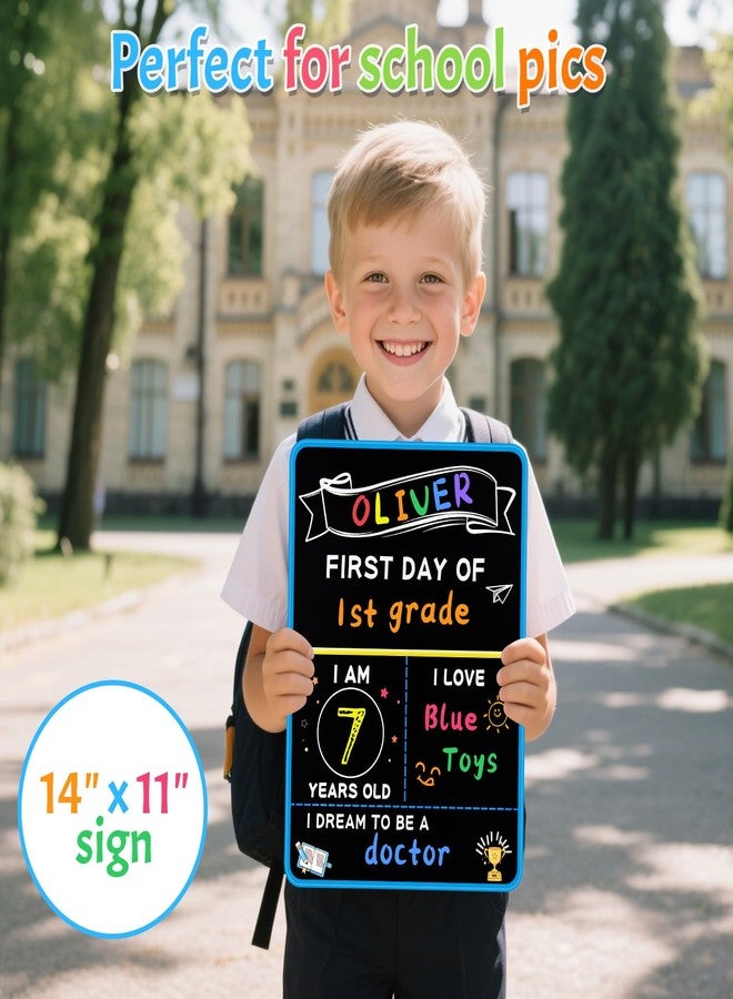 multiwins First and Last Day of School Sign with 6 Colorful Liquid Chalk Markers Pack - 14”x11”Double-Sided Back to School Signs for Kids - Reusable Wooden 1st Day of Preschool/Kindergarten Photo Props - Image 3